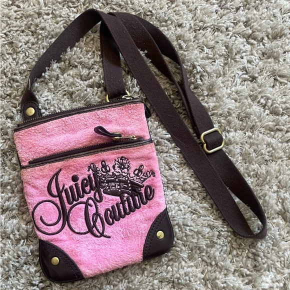 Juicy Couture Handbags - Juicy Couture Pink and Brown Terry Cloth Crossbody Bag Vintage